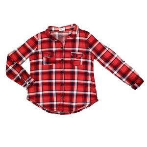 Paper + Tee long sleeve button down flannel shirt | girls 14/16 | red blue plaid